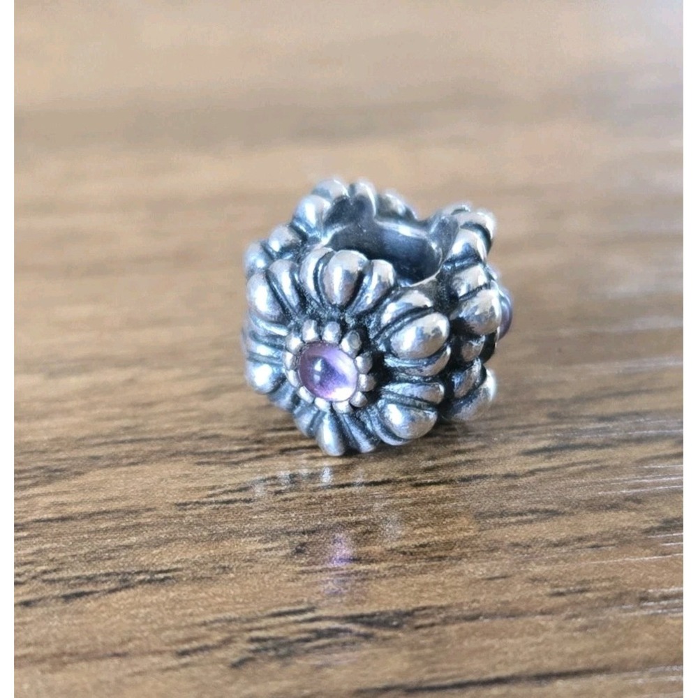 Authentic Pandora 925 Sterling Silver Birthday Blooms February Amethyst Charm